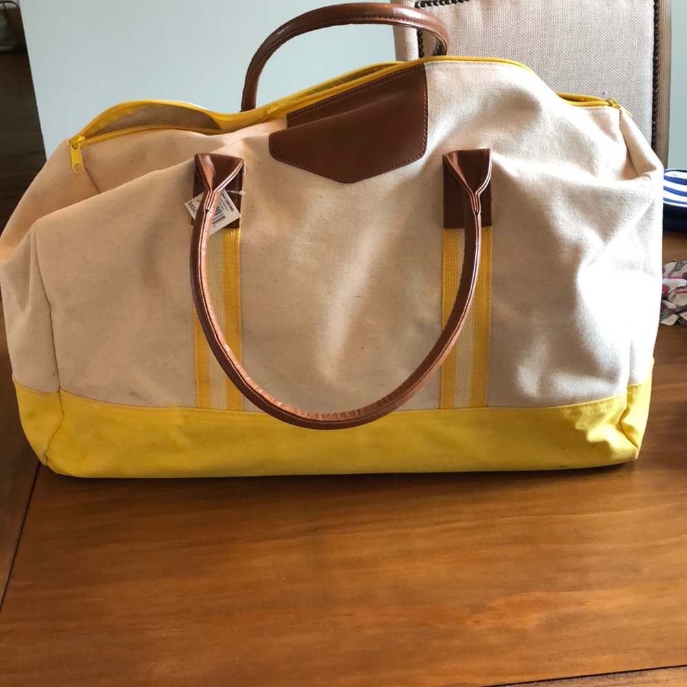 Fun yellow and canvas duffle bag